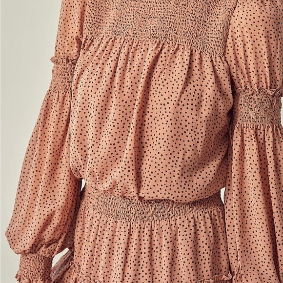 Mustard Seed: Mini Mock Neck Beige Black Polka Dot Dress Size M  Long sleeve - Picture 3 of 8